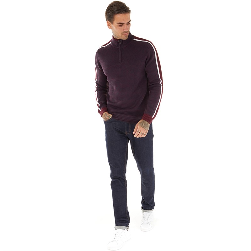 Tokyo Laundry Mens Tindle Quarter Zip Funnel Neck Knitted Jumper Sky Captain and Port Royal Twist