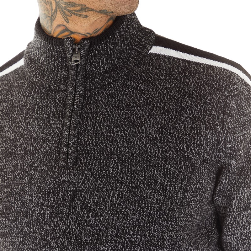 Tokyo Laundry Mens Tindle Quarter Zip Funnel Neck Knitted Jumper Black