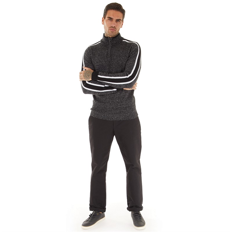 Tokyo Laundry Mens Tindle Quarter Zip Funnel Neck Knitted Jumper Black