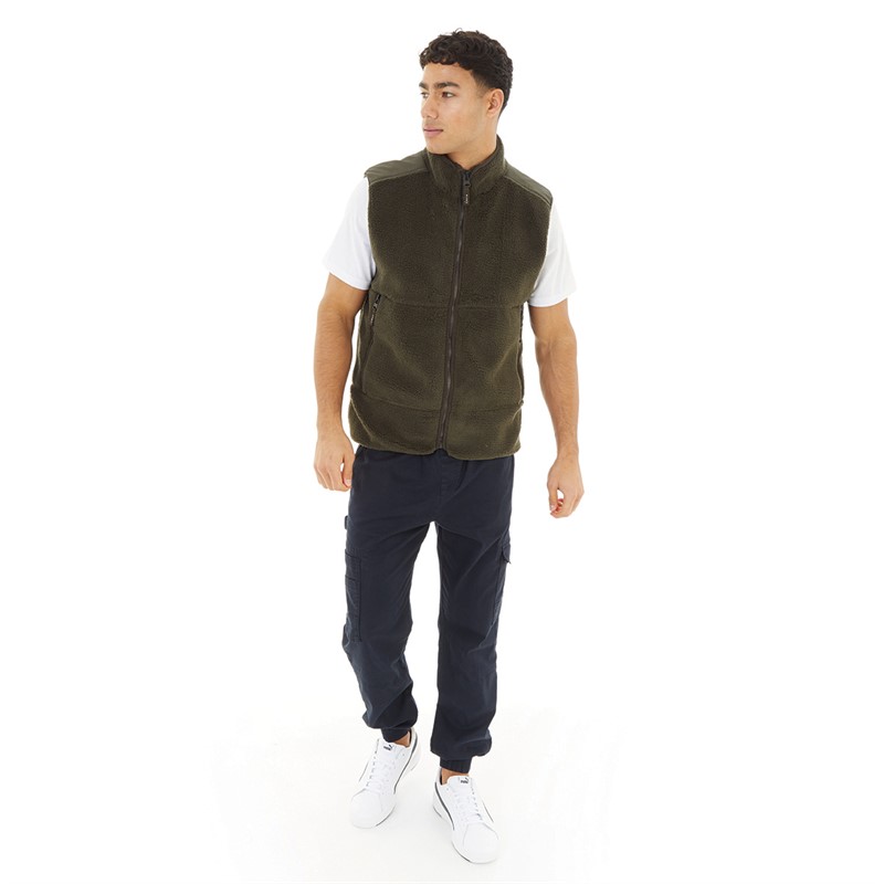 Tokyo Laundry Mens Calixto Borg Lined Gilet Khaki