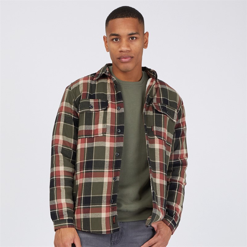 Tokyo Laundry Mens Aksla Sherpa Lined Checked Shirt Khaki