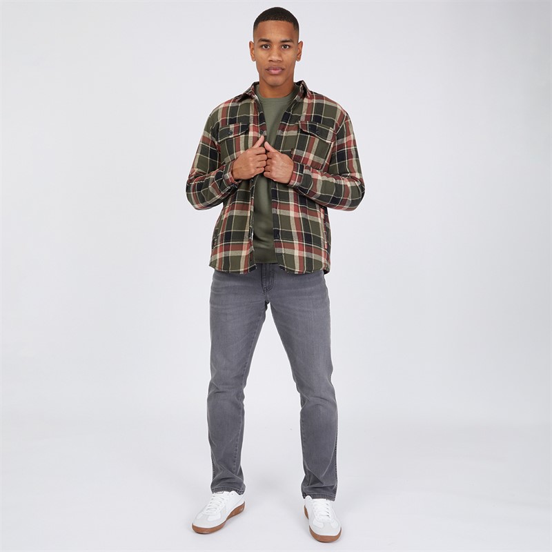 Tokyo Laundry Mens Aksla Sherpa Lined Checked Shirt Khaki