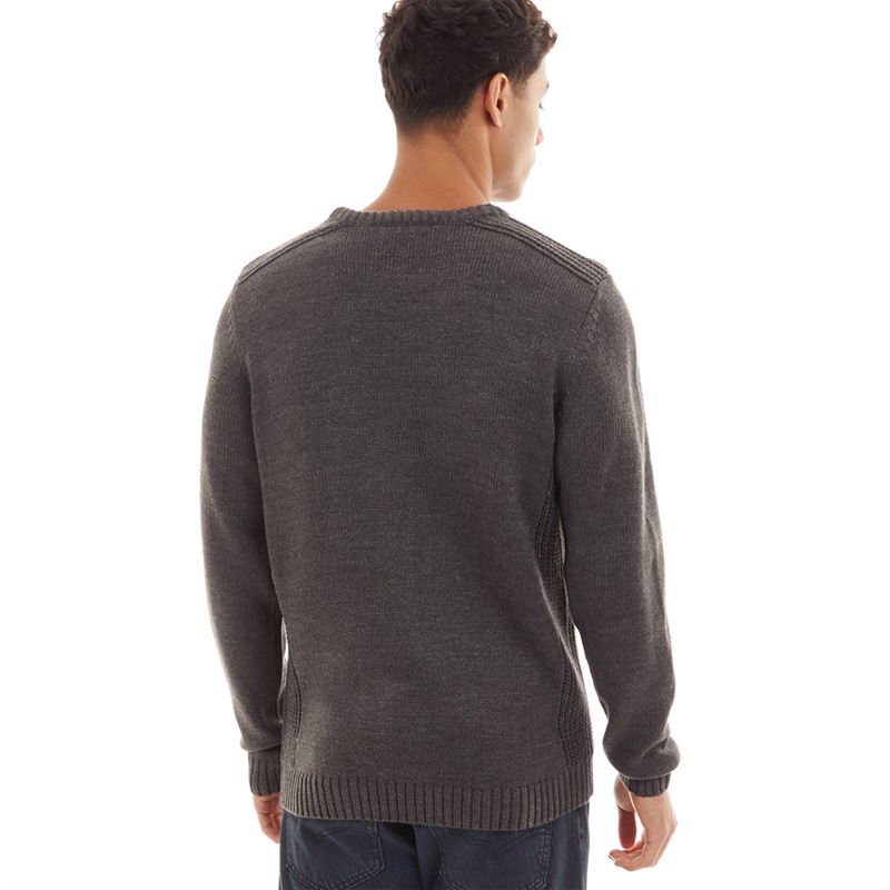 Tokyo Laundry Mens Dustin Crew Neck Jumper Dark Grey Marl