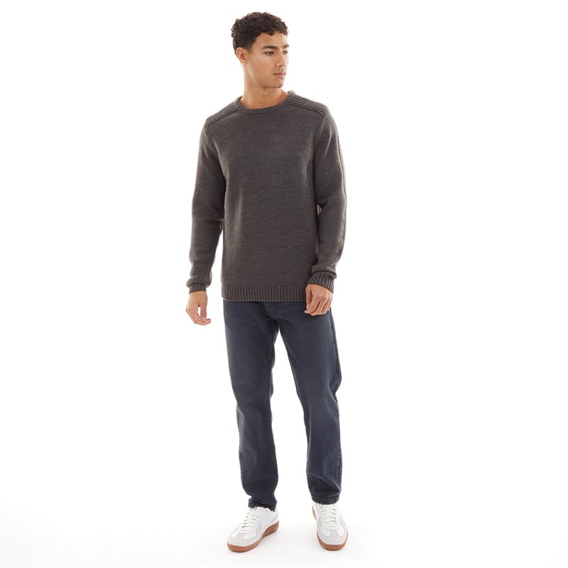 Tokyo Laundry Mens Dustin Crew Neck Jumper Dark Grey Marl