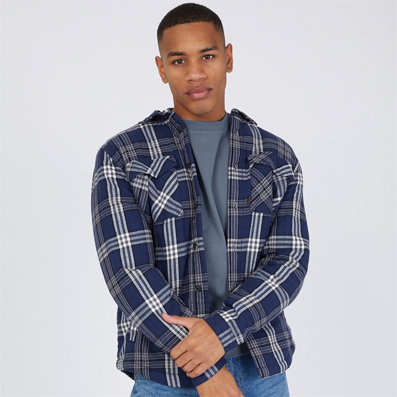 Tokyo Laundry Mens San Juan Sherpa Lined Checked Shirt Navy