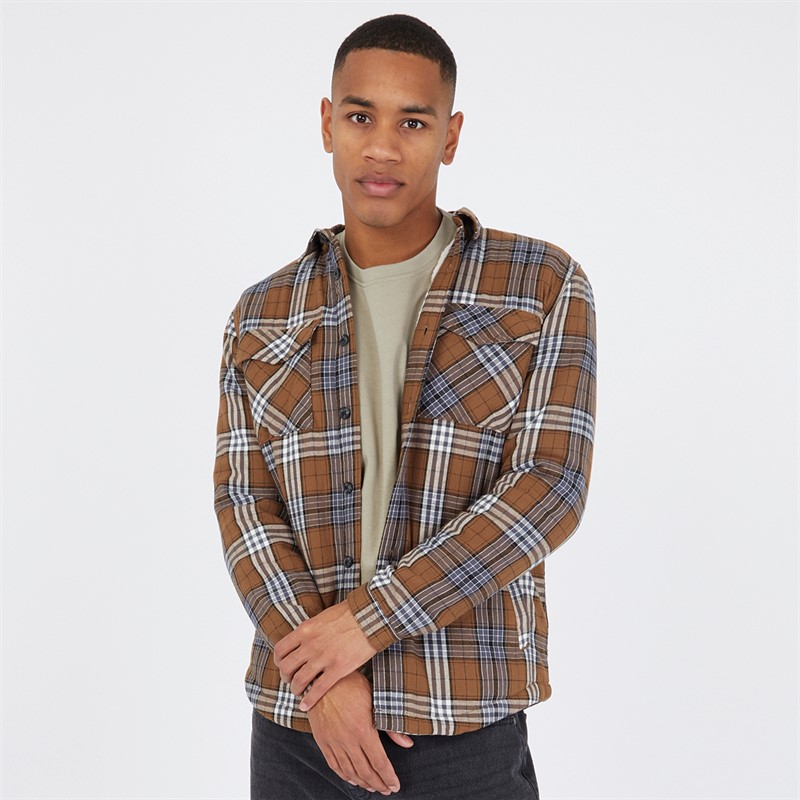 Tokyo Laundry Mens San Juan Sherpa Lined Checked Shirt Coffee