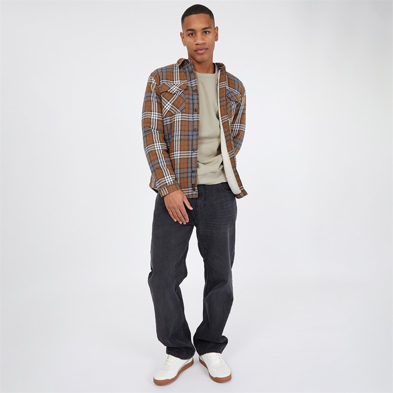 Tokyo Laundry Mens San Juan Sherpa Lined Checked Shirt Coffee