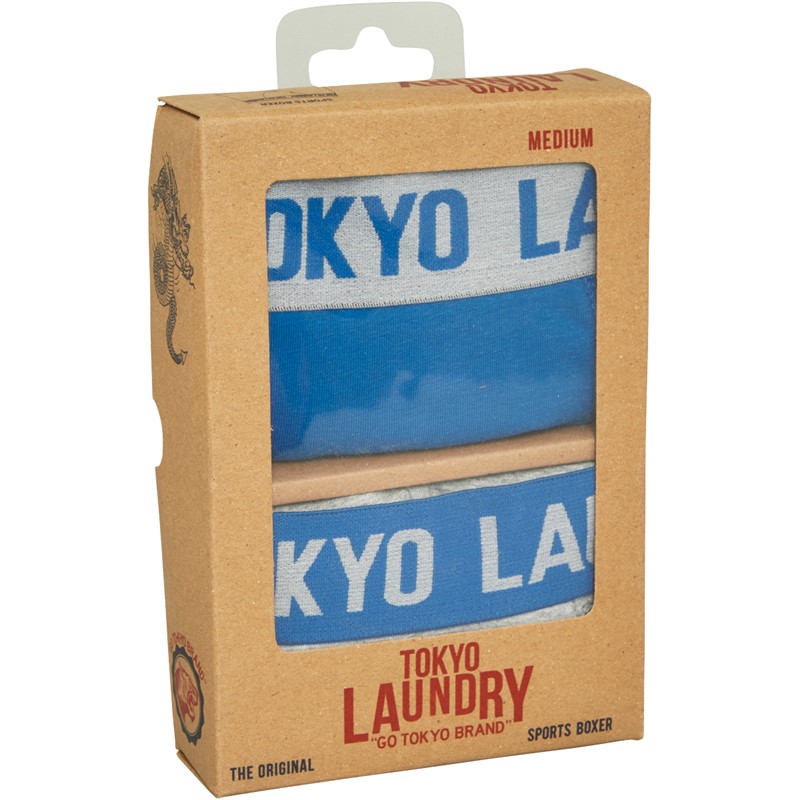 Tokyo Laundry Mens Budworth Two Pack Boxers Pack A Light Grey Marl/Jet Blue