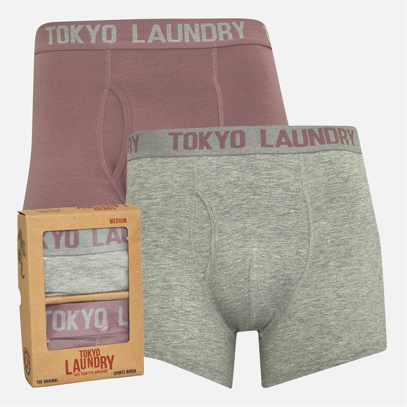 Tokyo Laundry Mens Hillside Two Pack Boxers Pack C Light Grey Marl/Grapeade