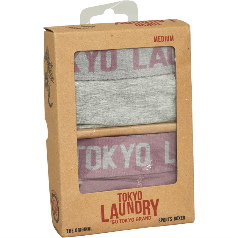 Tokyo Laundry Mens Hillside Two Pack Boxers Pack C Light Grey Marl/Grapeade