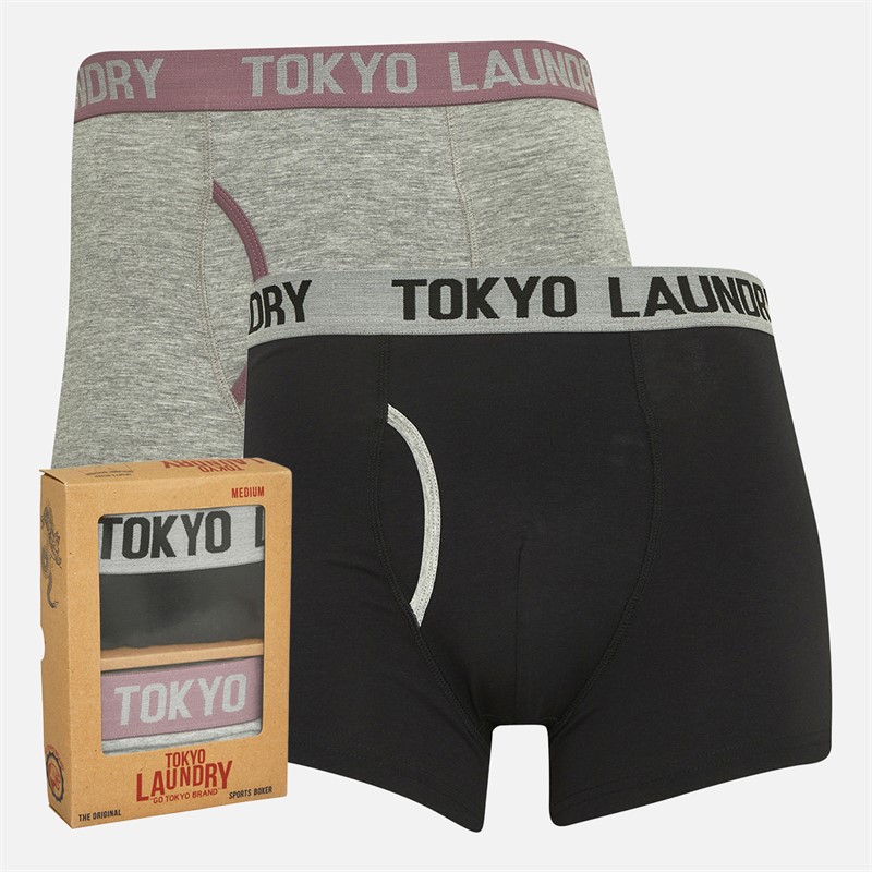 Tokyo Laundry Mens Abbots Two Pack Boxers Pack A Light Grey Marl/Grapeade