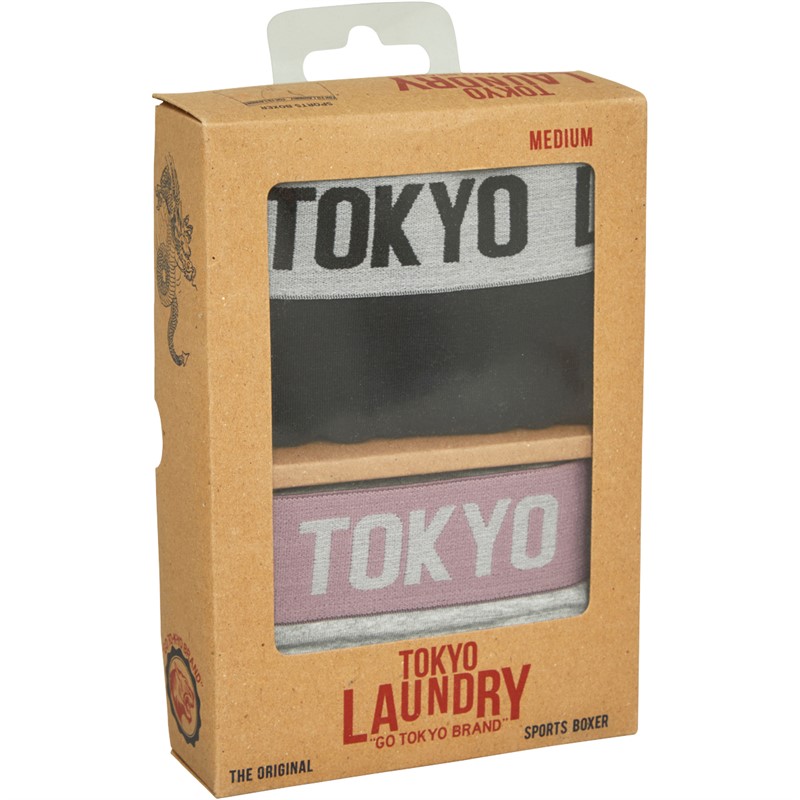 Tokyo Laundry Mens Abbots Two Pack Boxers Pack A Light Grey Marl/Grapeade