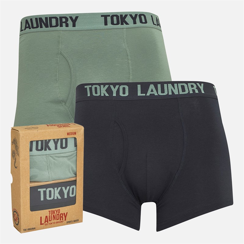 Tokyo Laundry Mens Hillside Two Pack Boxers Pack A Chinois Green/Sky Captain Navy