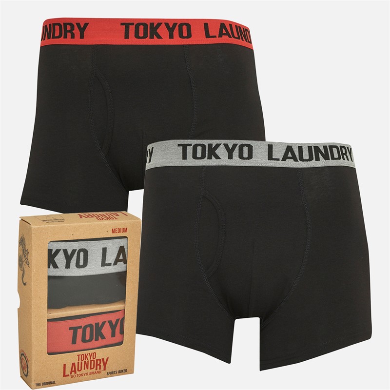 Tokyo Laundry Mens Martem Two Pack Boxers Pack A Light Grey Marl/Poppy Red