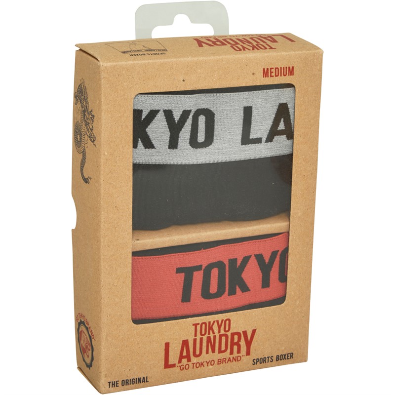 Tokyo Laundry Mens Martem Two Pack Boxers Pack A Light Grey Marl/Poppy Red