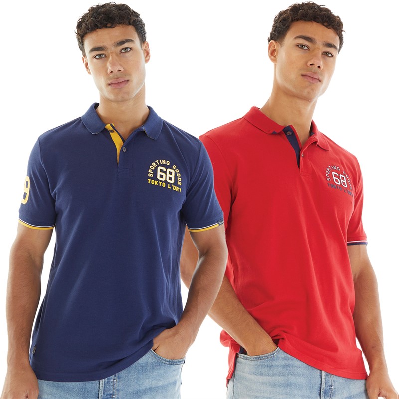 Tokyo Laundry Mens Sporting Goods Two Pack Polos Medieval Blue/Barbados Cherry