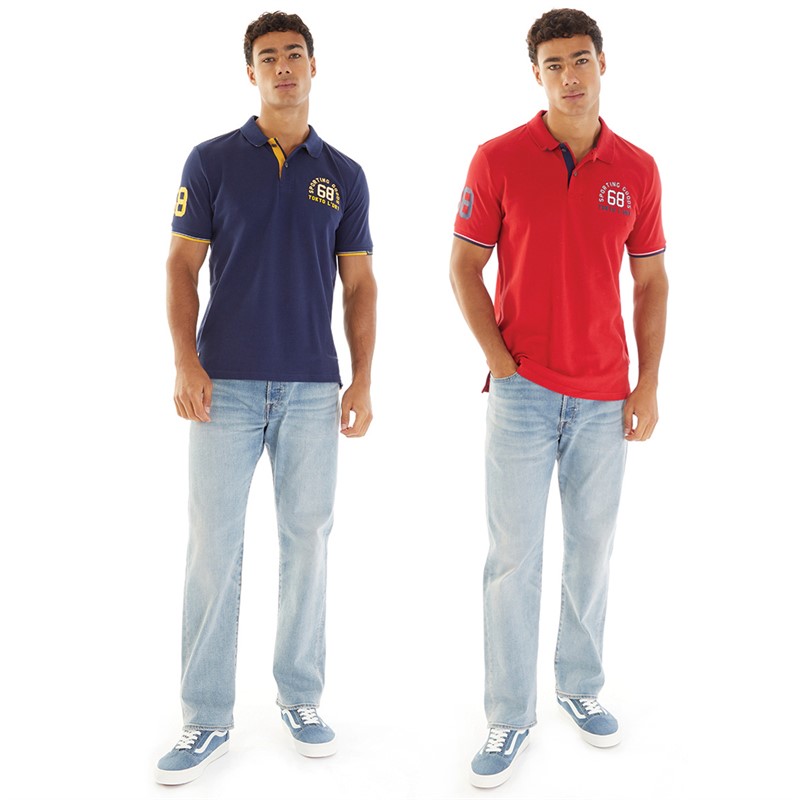 Tokyo Laundry Mens Sporting Goods Two Pack Polos Medieval Blue/Barbados Cherry