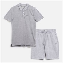 Tokyo Laundry Mens Andrius Polo And Shorts Co-Ord Light Grey Marl