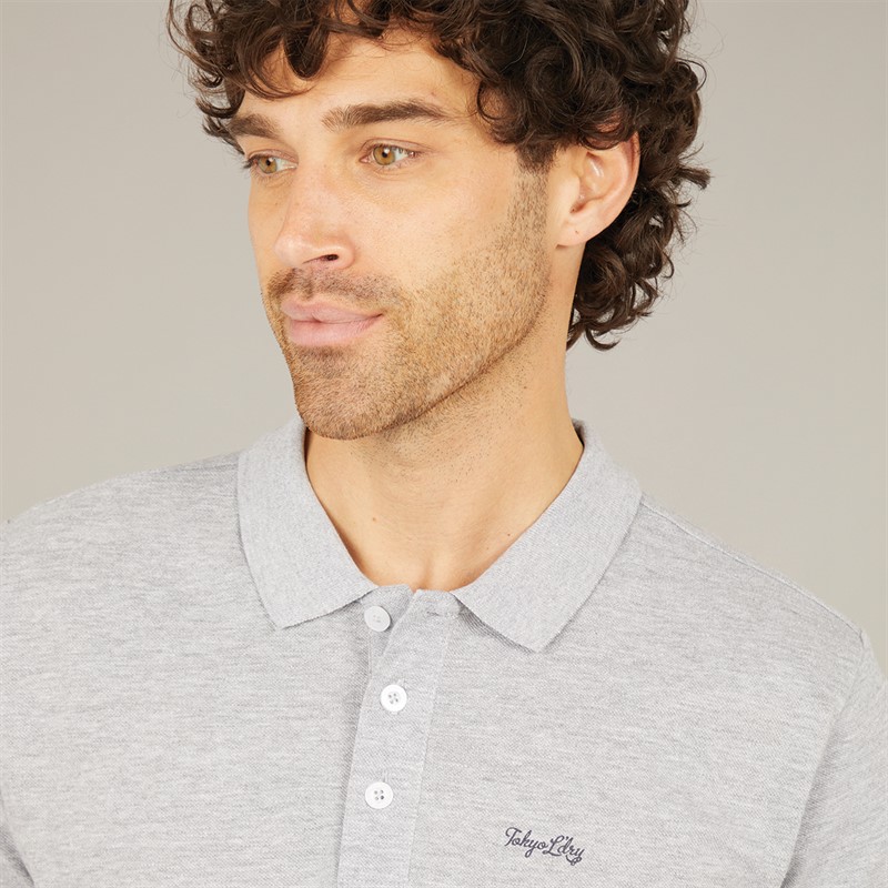 Tokyo Laundry Mens Andrius Polo Shirt And Shorts Co-Ord Light Grey Marl