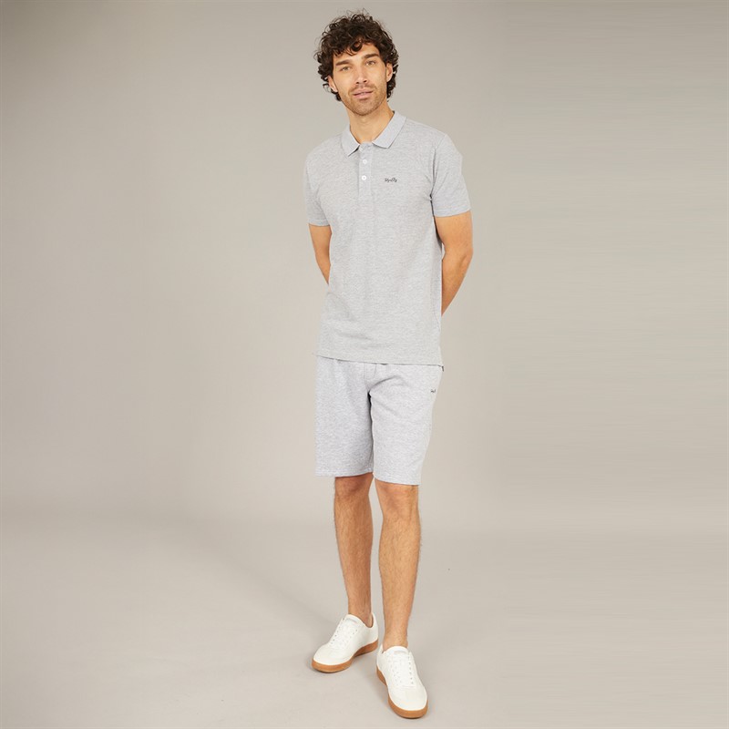 Tokyo Laundry Mens Andrius Polo Shirt And Shorts Co-Ord Light Grey Marl