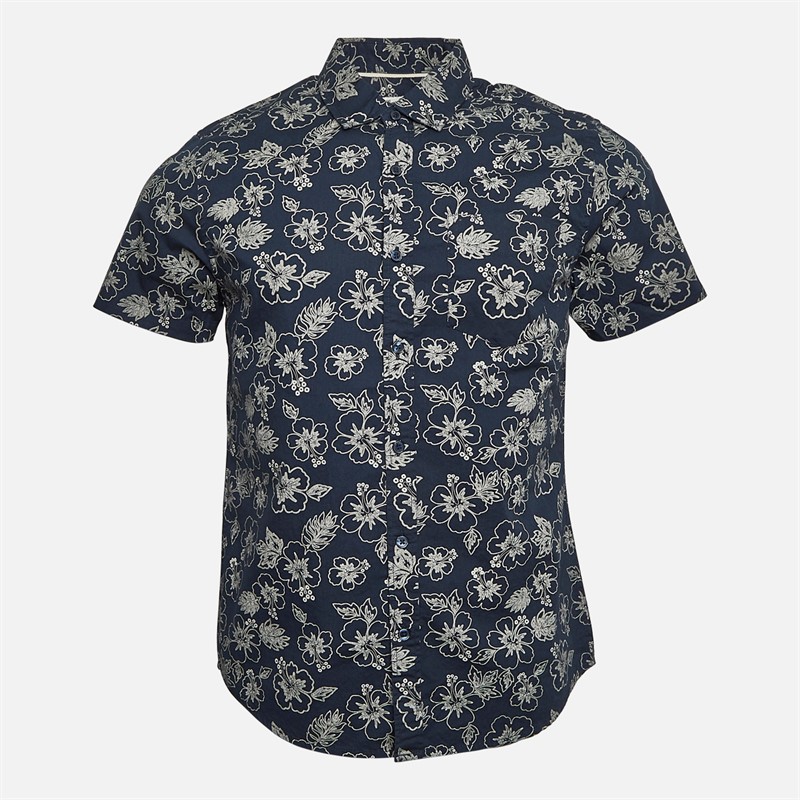 Tokyo Laundry Mens Hibisco Short Sleeve AOP Shirt Navy