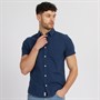 Tokyo Laundry Mens Bertrand Short Sleeve Linen Shirt Blue