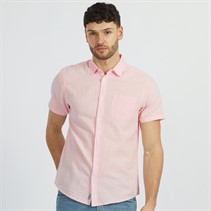 Tokyo Laundry Mens Bertrand Short Sleeve Linen Shirt Pink