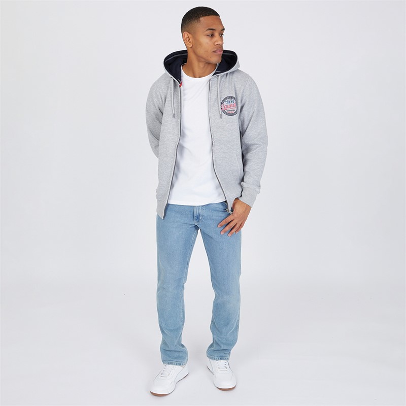 Tokyo Laundry Mens Claude Full Zip Hoodie Light Grey Marl