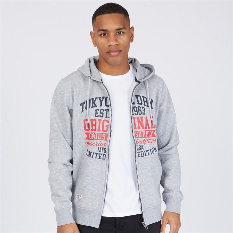 Tokyo Laundry Mens Claude Full Zip Hoodie Light Grey Marl