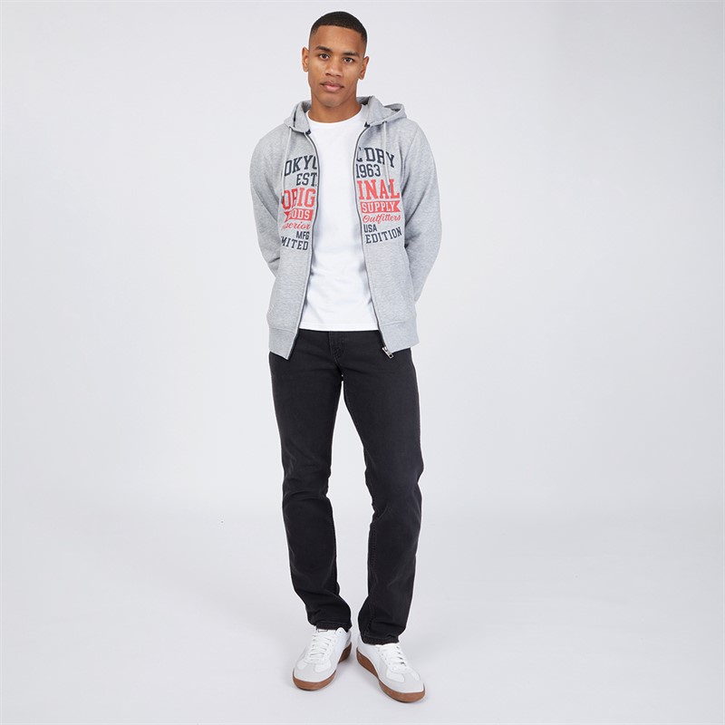 Tokyo Laundry Mens Claude Full Zip Hoodie Light Grey Marl