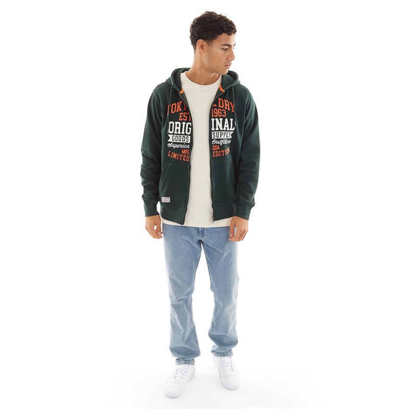 Tokyo Laundry Mens Claude Full Zip Hoodie Scarab Green