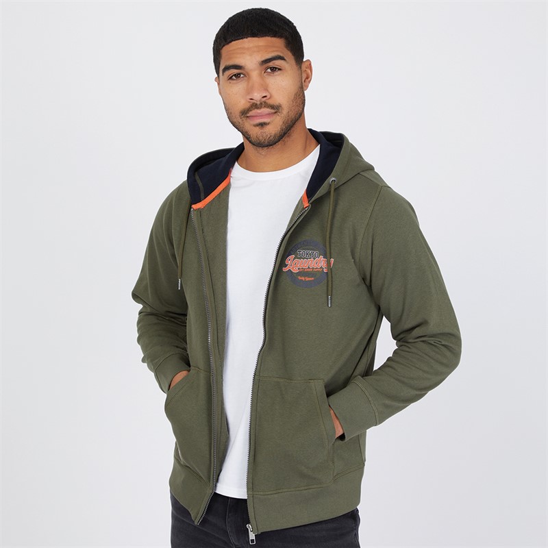 Tokyo Laundry Mens Claude Full Zip Hoodie Khaki