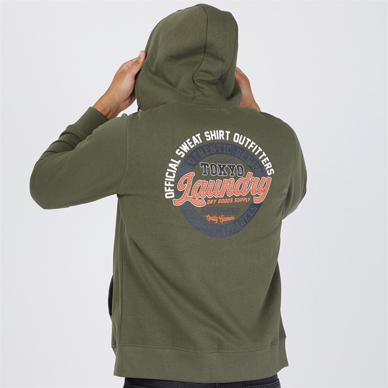 Tokyo Laundry Mens Claude Full Zip Hoodie Khaki