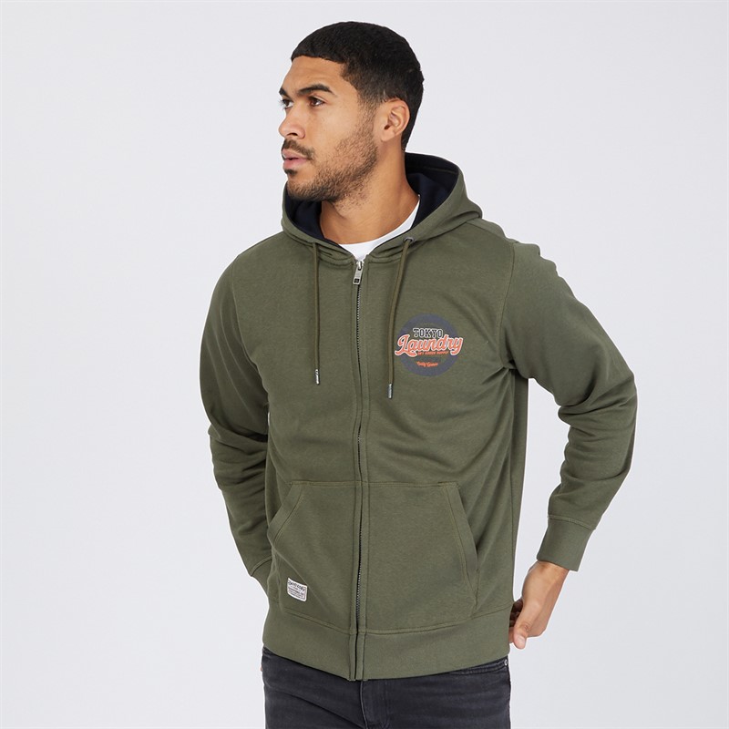 Tokyo Laundry Mens Claude Full Zip Hoodie Khaki