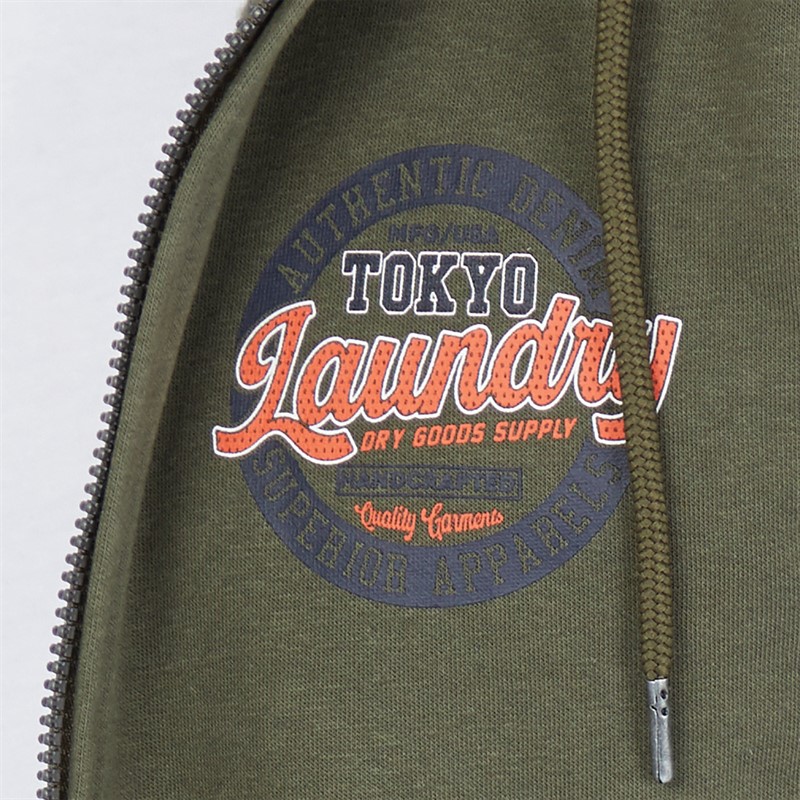 Tokyo Laundry Mens Claude Full Zip Hoodie Khaki