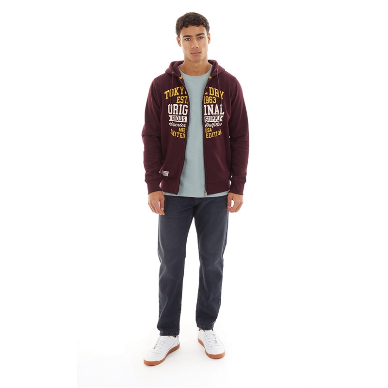 Tokyo Laundry Mens Claude Full Zip Hoodie Wine Tasting