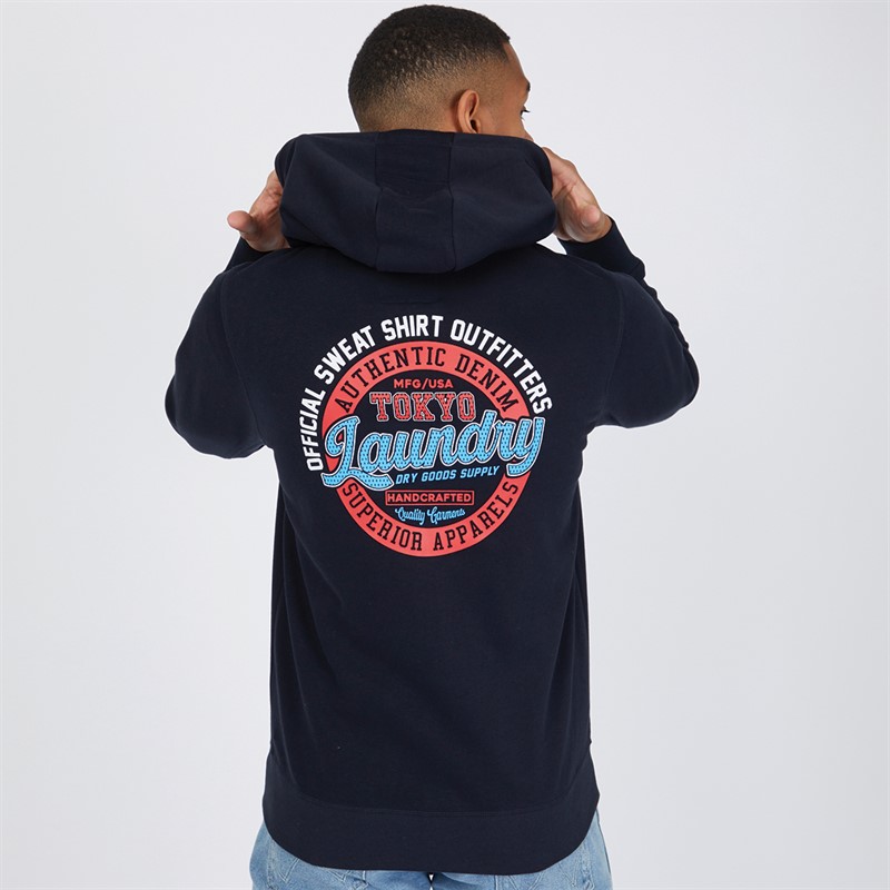 Tokyo Laundry Mens Claude Full Zip Hoodie Navy