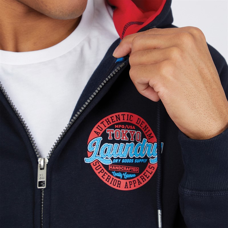 Tokyo Laundry Mens Claude Full Zip Hoodie Navy