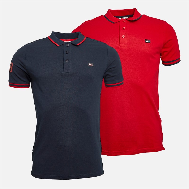 Tokyo Laundry Mens Lauda Two Pack Polos Sky Captain Navy/Barbados Cherry Red
