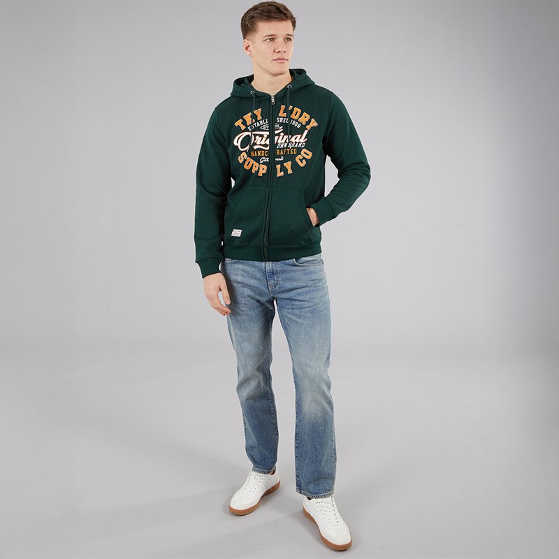 Tokyo Laundry Mens Ripon Zip Through Hoodie Green