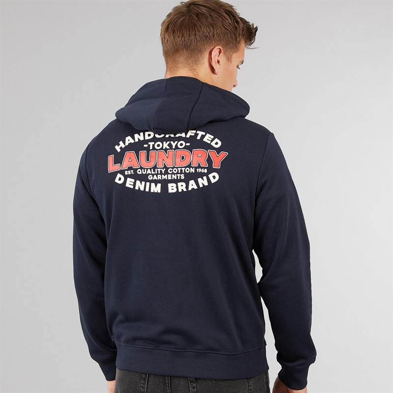 Tokyo Laundry Mens Stonefall Zip Through Hoodie Navy