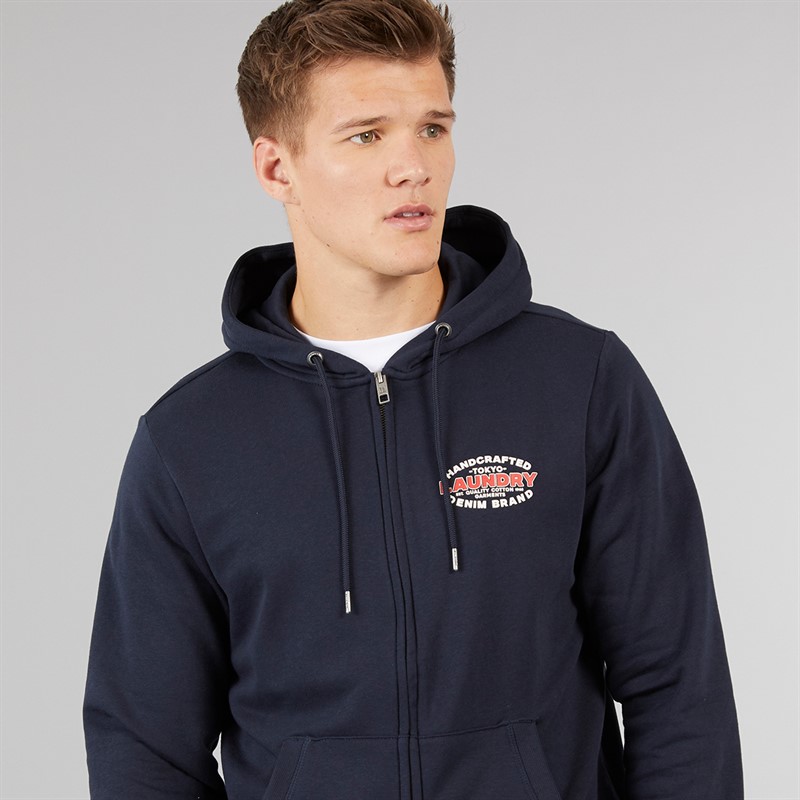 Tokyo Laundry Mens Stonefall Zip Through Hoodie Navy