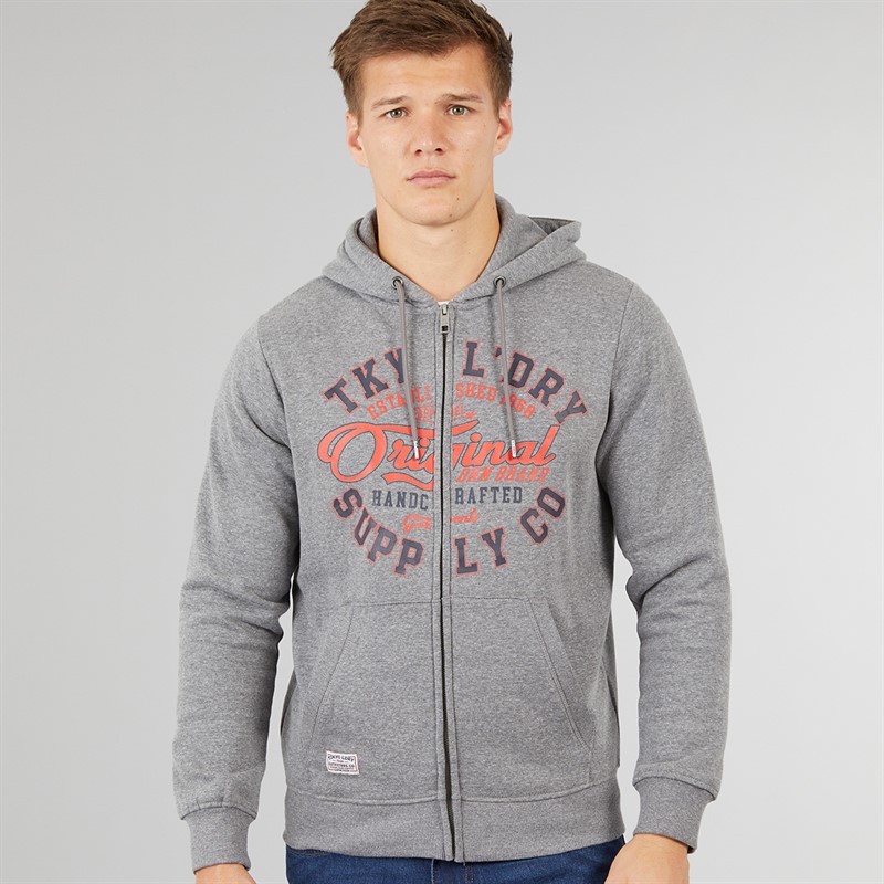 Tokyo Laundry Mens Ripon Zip Through Hoodie Mid Grey Marl