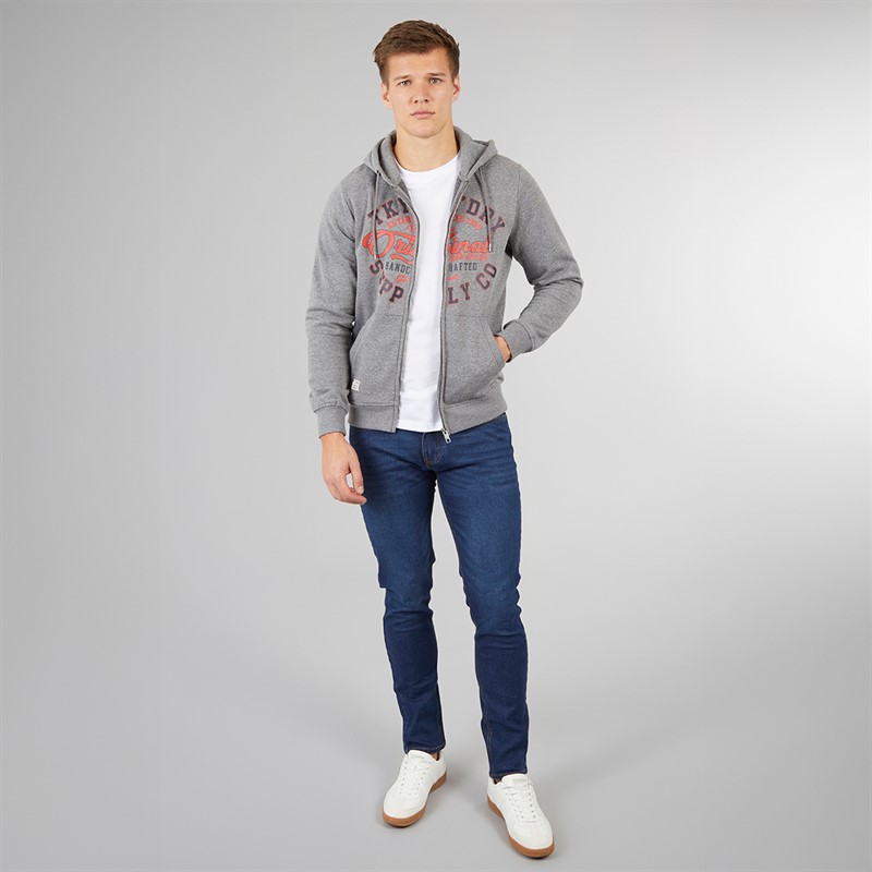 Tokyo Laundry Mens Ripon Zip Through Hoodie Mid Grey Marl