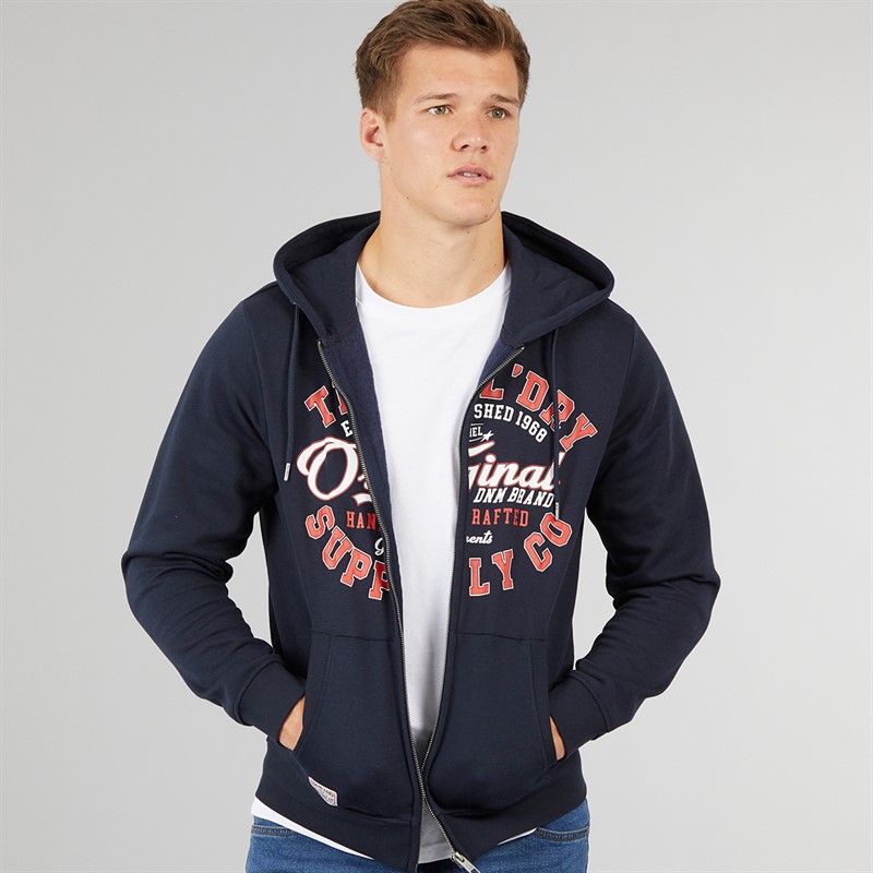 Tokyo Laundry Mens Ripon Zip Through Hoodie Navy