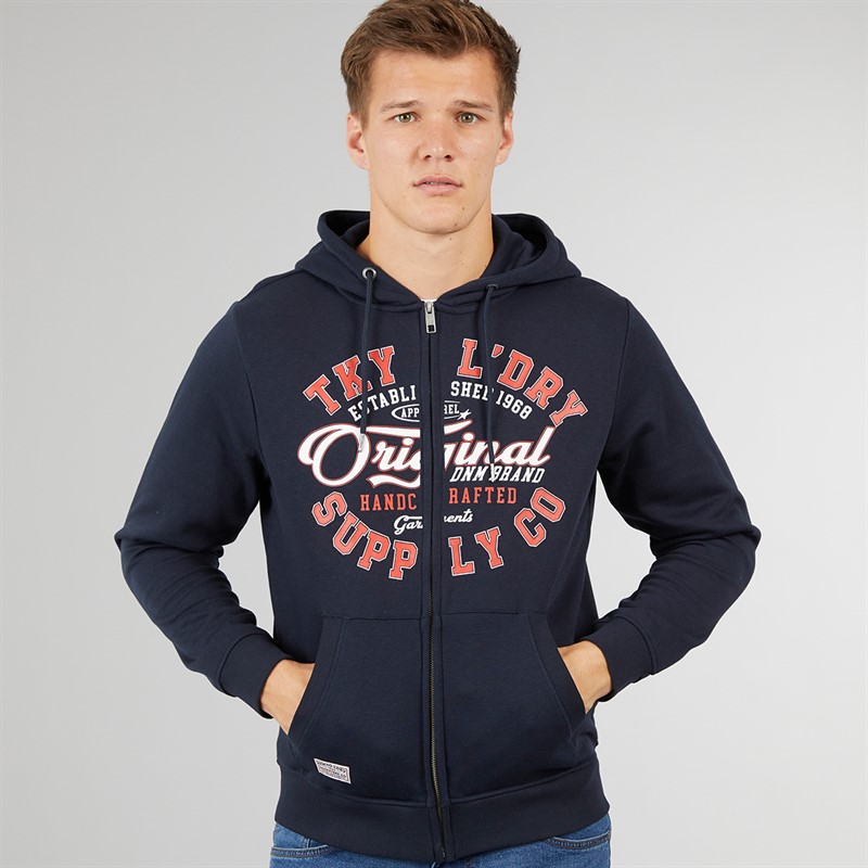 Tokyo Laundry Mens Ripon Zip Through Hoodie Navy