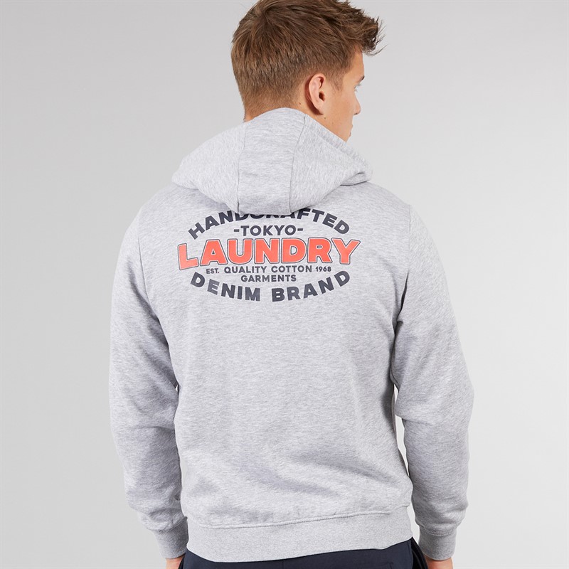 Tokyo Laundry Mens Stonefall Zip Through Hoodie Light Grey Marl