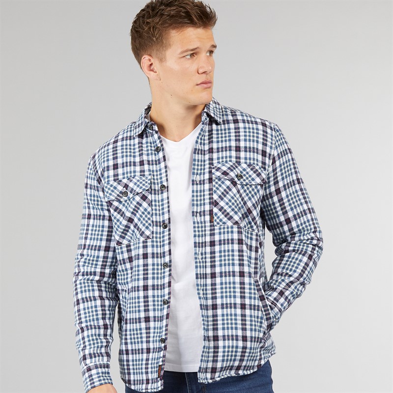 Tokyo Laundry Mens Sawatch Sherpa Lined Long Sleeve Shirt Blue/Navy Check