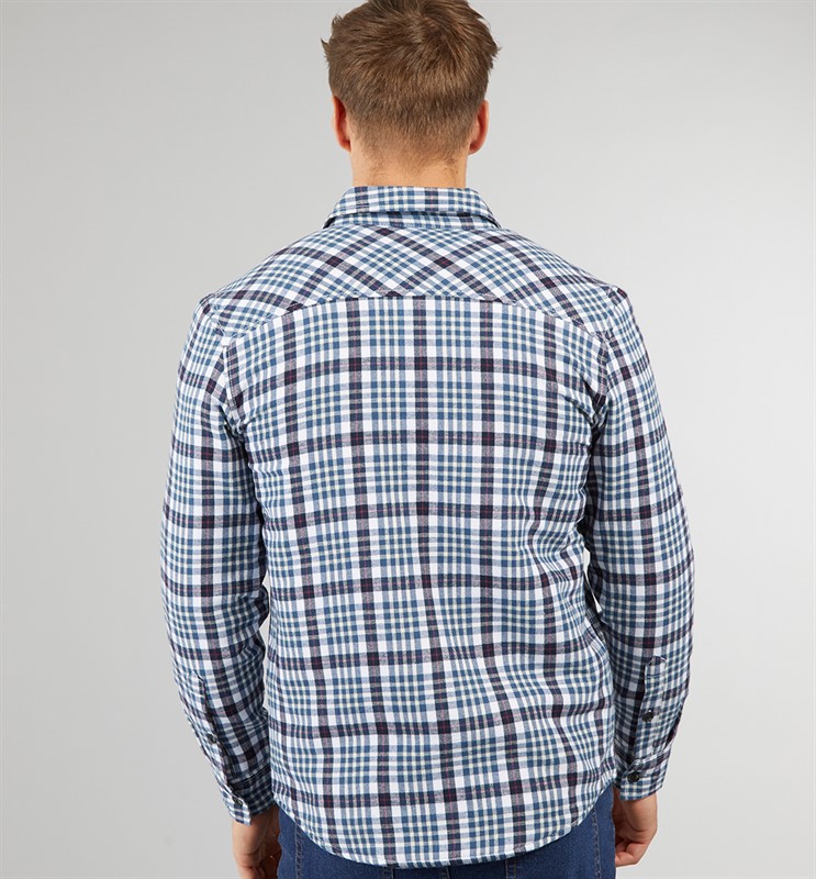 Tokyo Laundry Mens Sawatch Sherpa Lined Long Sleeve Shirt Blue/Navy Check