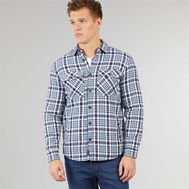 Tokyo Laundry Mens Sawatch Sherpa Lined Long Sleeve Shirt Blue/Navy Check
